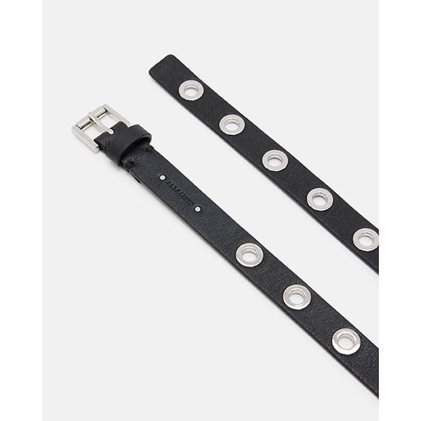 Allsaints Australia Womens Daniela Skinny Leather Belt Black/Nickel AU43-035